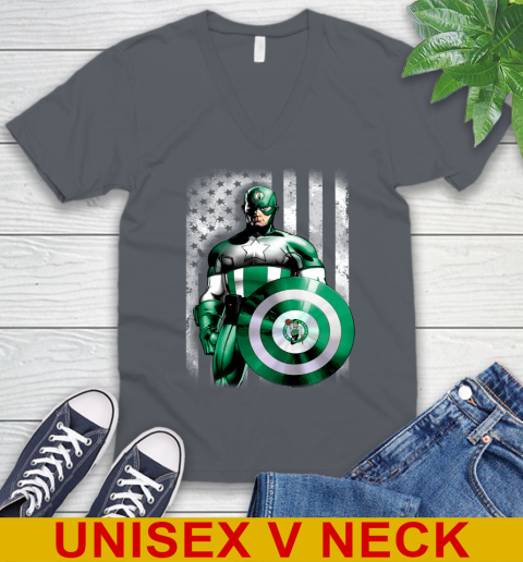 Boston Celtics NBA Basketball Captain America Marvel Avengers American Flag Shirt V-Neck T-Shirt 4