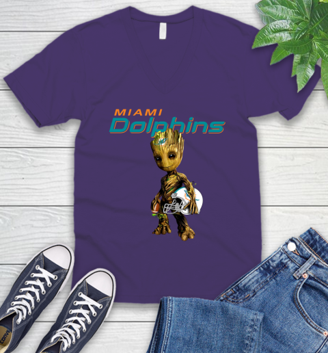 Miami Dolphins NFL Football Groot Marvel Guardians Of The Galaxy V-Neck T-Shirt 10