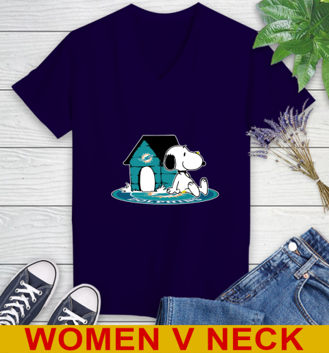 NFL Football Miami Dolphins Snoopy The Peanuts Movie Shirt Women's V-Neck T-Shirt 4