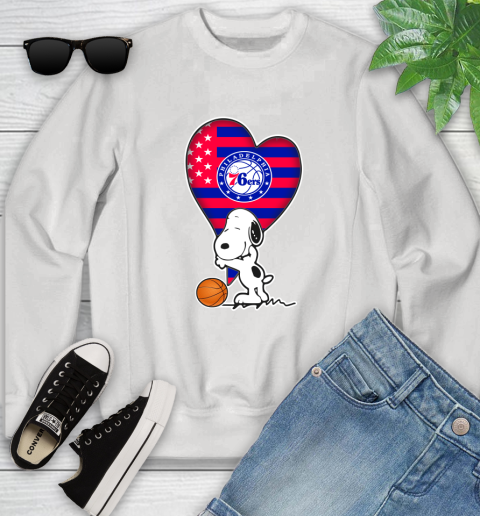 Philadelphia 76ers NBA Basketball The Peanuts Movie Adorable Snoopy Youth Sweatshirt