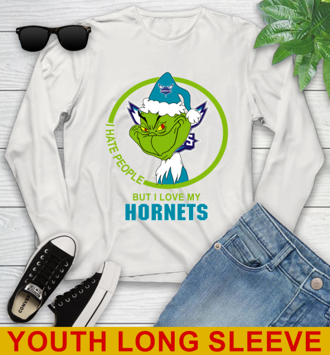 Charlotte Hornets NBA Christmas Grinch I Hate People But I Love My Favorite Basketball Team Youth Long Sleeve 12