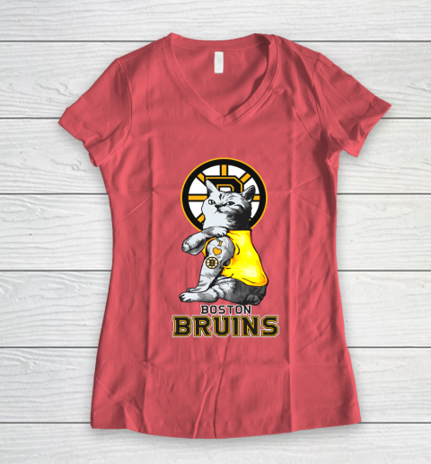 NHL My Cat Loves Boston Bruins Hockey Women's V-Neck T-Shirt 4