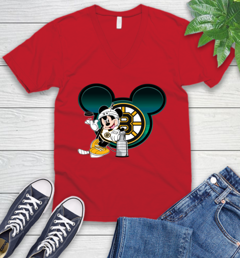 NHL Boston Bruins Stanley Cup Mickey Mouse Disney Hockey T Shirt V-Neck T-Shirt 7