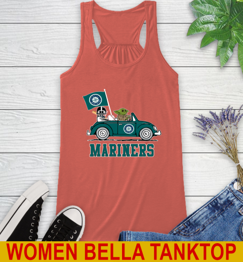 MLB Baseball Seattle Mariners Darth Vader Baby Yoda Driving Star Wars Shirt Racerback Tank 4