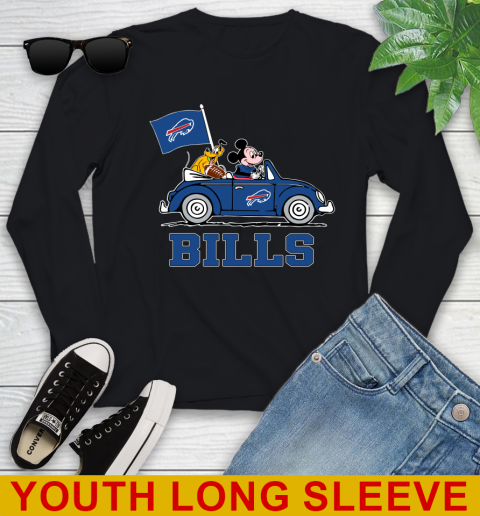 NFL Football Buffalo Bills Pluto Mickey Driving Disney Shirt Youth Long Sleeve 2