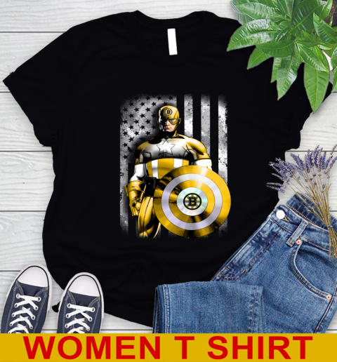 Boston Bruins NHL Hockey Captain America Marvel Avengers American Flag Shirt Women's T-Shirt