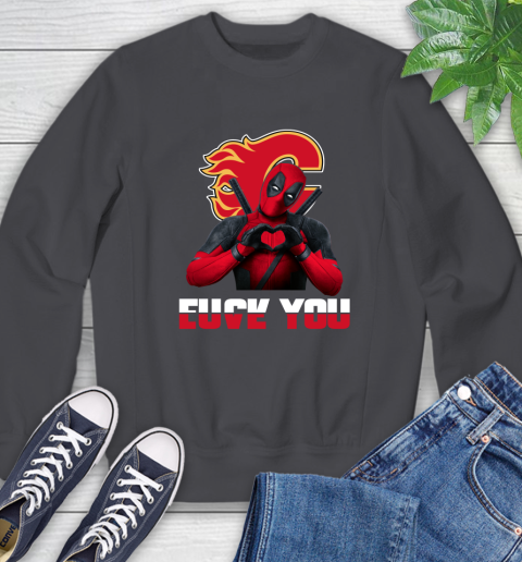 NHL Calgary Flames Deadpool Love You Fuck You Hockey Sports Sweatshirt 6