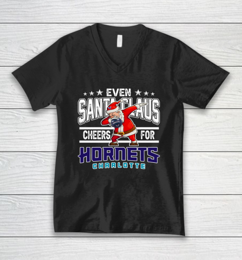Charlotte Hornets Even Santa Claus Cheers For Christmas NBA V-Neck T-Shirt