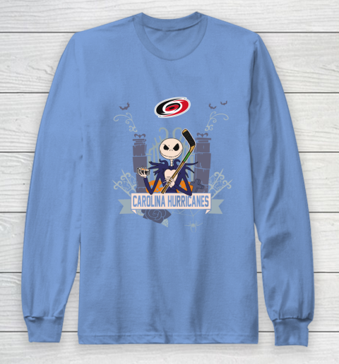 NHL Carolina Hurricanes Hockey Jack Skellington Halloween Long Sleeve T-Shirt 8