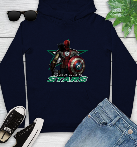 NHL Captain America Thor Spider Man Hawkeye Avengers Endgame Hockey Dallas Stars Youth Hoodie 4