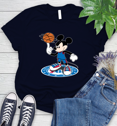 NBA Basketball Philadelphia 76ers Cheerful Mickey Disney Shirt Women's T-Shirt 3
