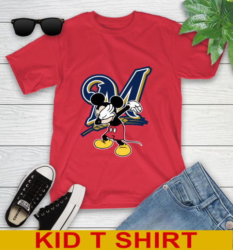 Milwaukee Brewers MLB Baseball Dabbing Mickey Disney Sports Youth T-Shirt 10