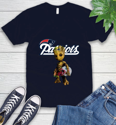 New England Patriots NFL Football Groot Marvel Guardians Of The Galaxy V-Neck T-Shirt 3