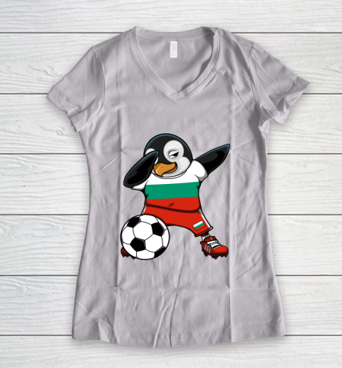 Dabbing Penguin Bulgaria Soccer Fans Jersey Football Lovers Long Sleeve Women's V-Neck T-Shirt