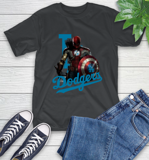 MLB Captain America Thor Spider Man Hawkeye Avengers Endgame Baseball Los Angeles Dodgers T-Shirt 2