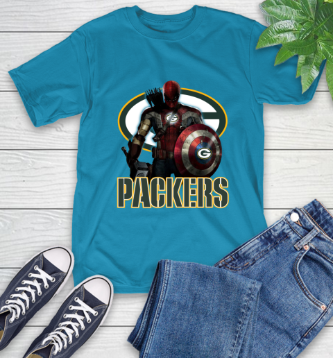 NFL Captain America Thor Spider Man Hawkeye Avengers Endgame Football Green Bay Packers T-Shirt 8