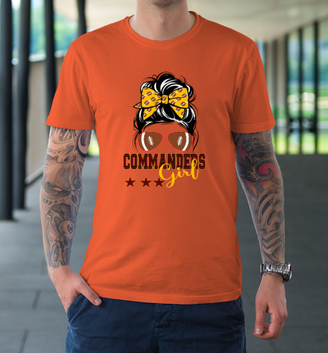 Retro Commanders Girl Messy Bun Sports Fan Team Matching T-Shirt 2