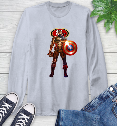 NFL Captain America Marvel Avengers Endgame Football Sports San Francisco 49ers Long Sleeve T-Shirt 6
