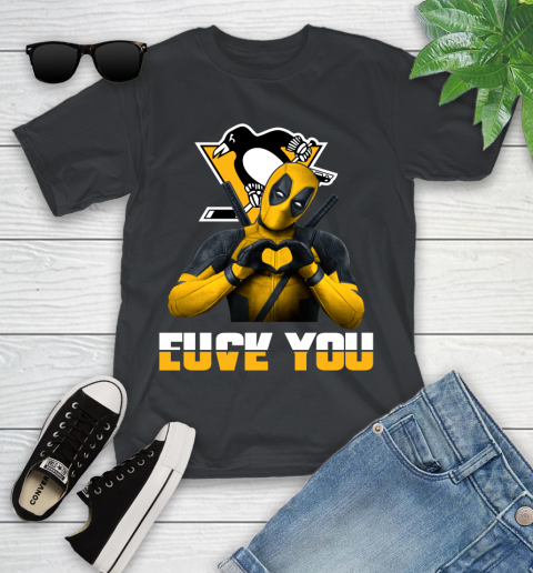 NHL Pittsburgh Penguins Deadpool Love You Fuck You Hockey Sports Youth T-Shirt