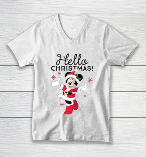 Disney Santa Minnie Mouse Hello Christmas Holiday V-Neck T-Shirt