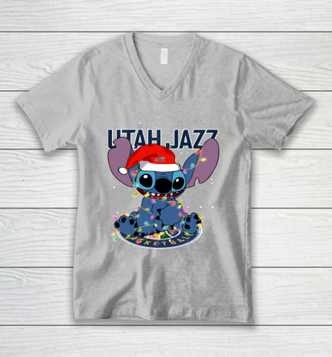 Utah Jazz NBA noel stitch Basketball Christmas V-Neck T-Shirt 2