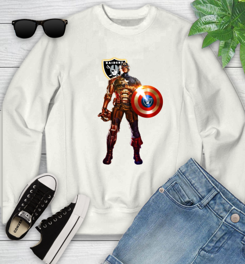NFL Captain America Marvel Avengers Endgame Football Sports Oakland Raiders Youth Sweatshirt