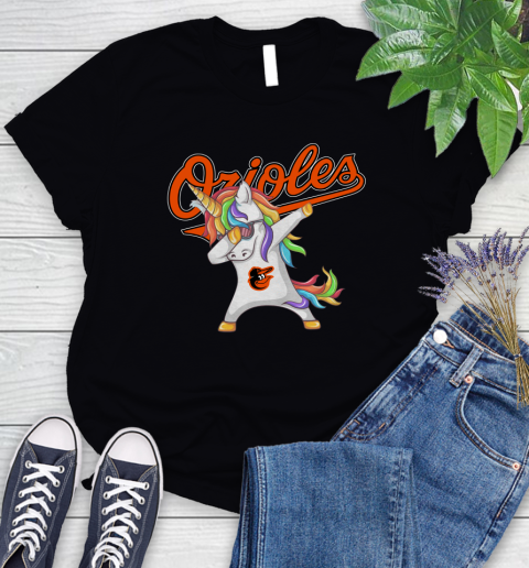 Baltimore Orioles MLB Baseball Funny Unicorn Dabbing Sports Women's T-Shirt 2