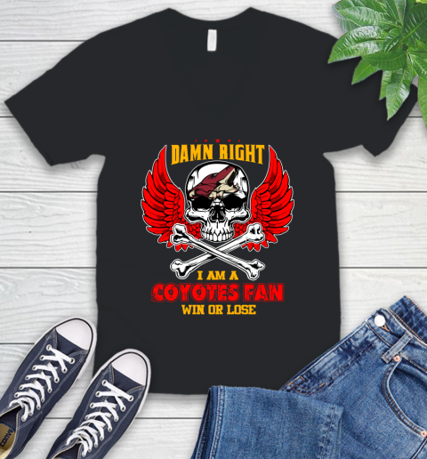 NHL Damn Right I Am A Arizona Coyotes Win Or Lose Skull Hockey Sports V-Neck T-Shirt