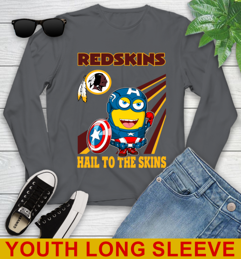NFL Football Washington Redskins Captain America Marvel Avengers Minion Hail To The Skín Shirt Youth Long Sleeve 9