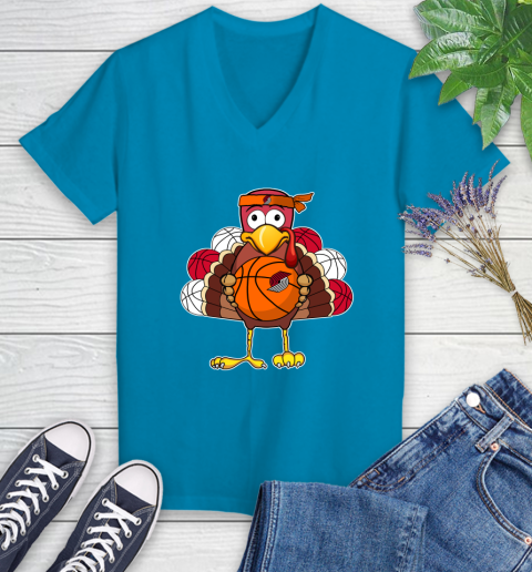 Portland Trail Blazers Turkey thanksgiving day Women's V-Neck T-Shirt 7