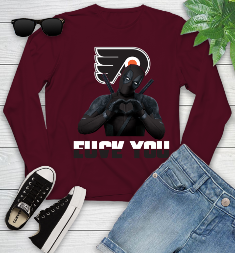 NHL Philadelphia Flyers Deadpool Love You Fuck You Hockey Sports Youth Long Sleeve 6