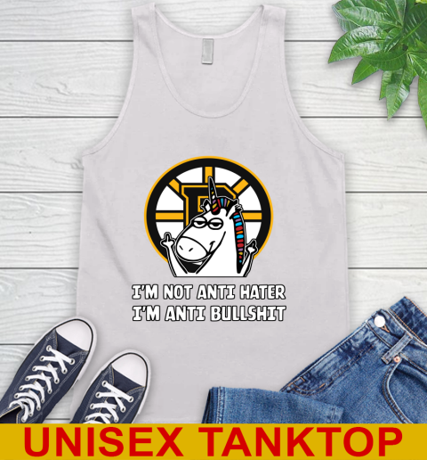 Boston Bruins NHL Hockey Unicorn I'm Not Anti Hater I'm Anti Bullshit Tank Top