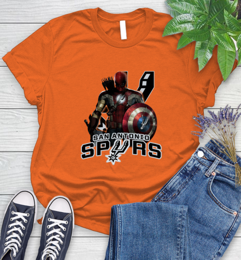 San Antonio Spurs NBA Basketball Captain America Thor Spider Man Hawkeye Avengers Women's T-Shirt 4