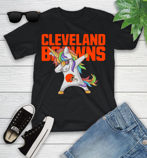 Cleveland Browns NFL Football Funny Unicorn Dabbing Sports Youth T-Shirt 2