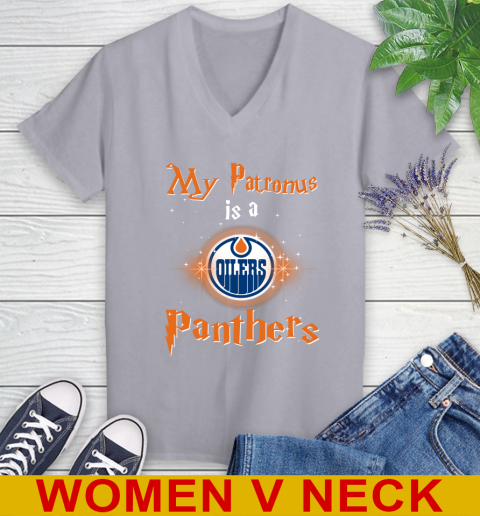 NHL Hockey Harry Potter My Patronus Is A Edmonton Oilers Women's V-Neck T-Shirt 4