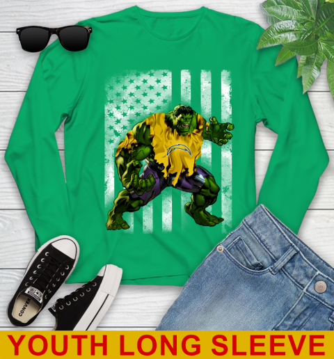 Los Angeles Chargers Hulk Marvel Avengers NFL Football American Flag Youth Long Sleeve 7
