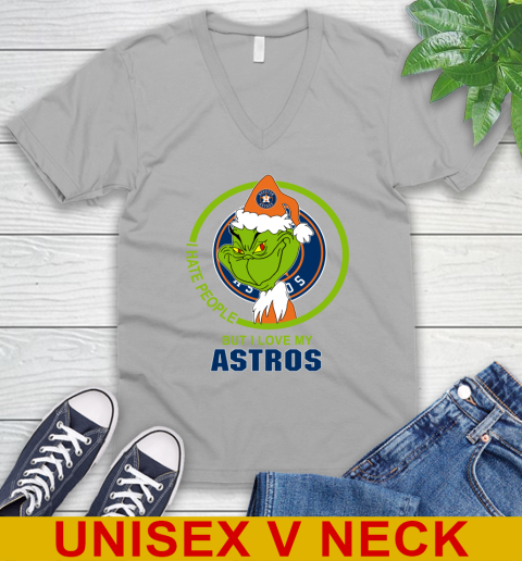 Houston Astros MLB Christmas Grinch I Hate People But I Love My Favorite Baseball Team V-Neck T-Shirt 4