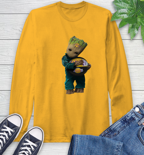 NBA Groot Guardians Of The Galaxy Basketball Sports Los Angeles Lakers Long Sleeve T-Shirt 3