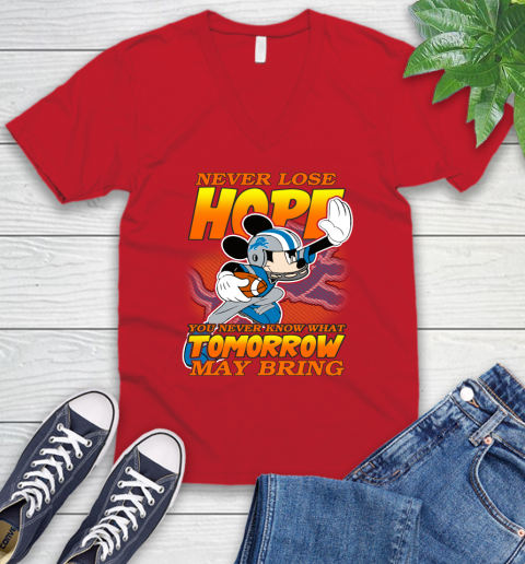 Detroit Lions NFL Football Mickey Disney Never Lose Hope V-Neck T-Shirt 6