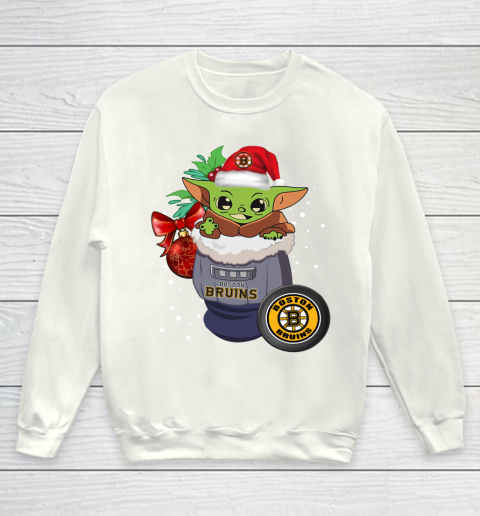 Boston Bruins Christmas Baby Yoda Star Wars Funny Happy NHL Youth Sweatshirt 2