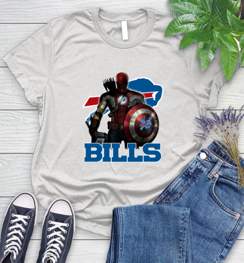 NFL Captain America Thor Spider Man Hawkeye Avengers Endgame Football Buffalo Bills Women's T-Shirt