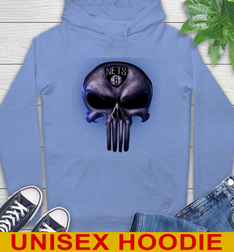 Brooklyn Nets NBA Basketball Punisher Skull Sports Hoodie 11
