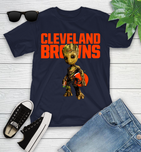 Cleveland Browns NFL Football Groot Marvel Guardians Of The Galaxy Youth T-Shirt 3