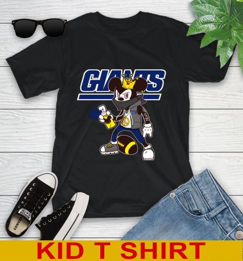 New York Giants NFL Football Mickey Peace Sign Sports Youth T-Shirt 2
