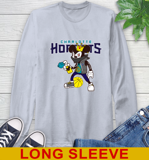 Charlotte Hornets NBA Basketball Mickey Peace Sign Sports Long Sleeve T-Shirt 6