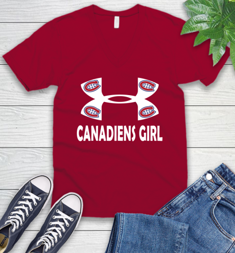 NHL Montreal Canadiens Girl Under Armour Hockey Sports V-Neck T-Shirt 7