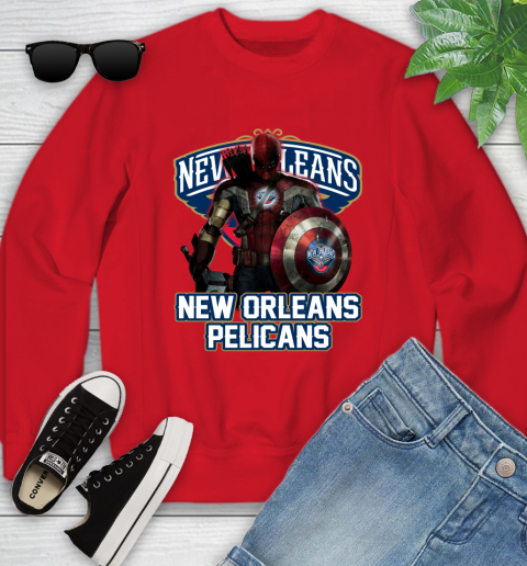 New Orleans Pelicans NBA Basketball Captain America Thor Spider Man Hawkeye Avengers Youth Sweatshirt 9