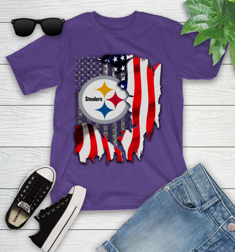 Pittsburgh Steelers NFL Football American Flag Youth T-Shirt 3