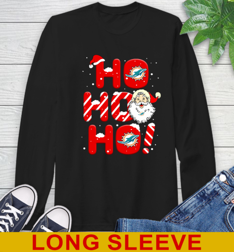 Miami Dolphins NFL Football Ho Ho Ho Santa Claus Merry Christmas Shirt Long Sleeve T-Shirt