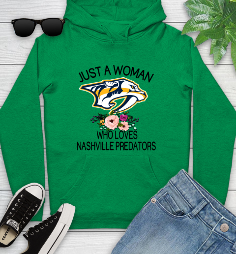 NHL Just A Woman Who Loves Nashville Predators Hockey Sports Youth Hoodie 5